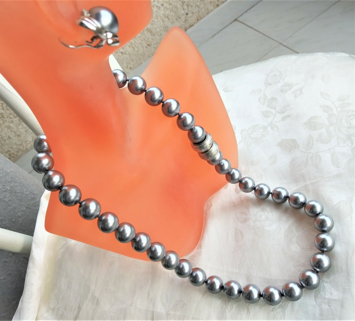 GRAY MAJORCA MALLORCA PEARL NECKLACE 12MM MAGNETIC CLASP STYLE