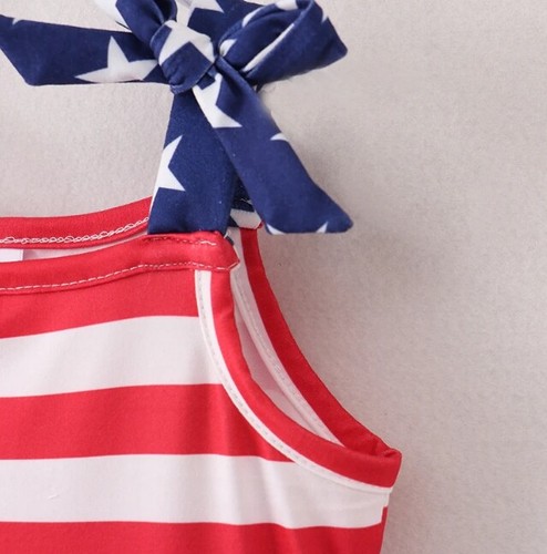 NEW Boutique 4th of July Girls Sleeveless Patriotic Stars & Stripes Ruffle Dress - Picture 3 of 12