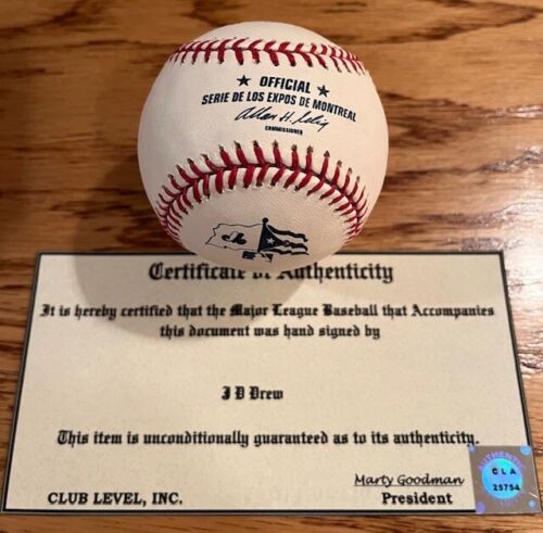 J.D. DREW signiert signiert RAWLINGS offizielle Ausstellungen Baseball Club Level HOLO - Bild 3 von 4