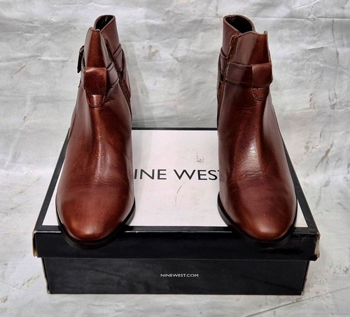 NINE WEST Naomi Ladies Brown Leather Zip Up Wedged Heel Boots EU 41 UK 8 - Picture 2 of 9