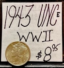 1943 P Mercury Silver Dime (UNC) Uncirculated Condition. WWII Era. ENN Coins
