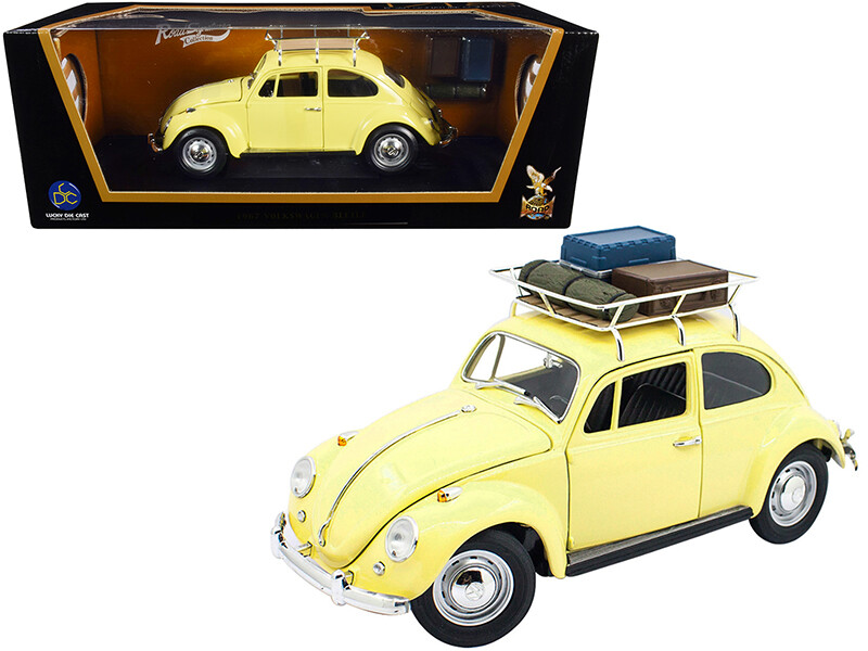 1967 Volkswagen Beetle with Roof Rack and Luggage Yellow 1