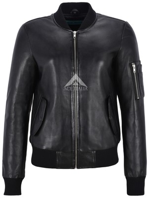 Ladies Leather Jacket Black Cool Retro Bomber Biker Style 100/% REAL NAPA 2348