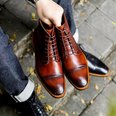 burn your brown dress shoes Handmade Men Hand Burnish Oxfords Boot, Brown Lace up Ankle Boots for mens highschool dance Free Shipping! Floral Tallboy Color:Black Cotton Voile This high