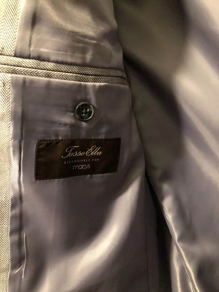 $250.00 Tasso elba 42L Hombre Nuevo Mezcla Lino Abrigo Deportivo Chaqueta Blazer Foto 4 de 4