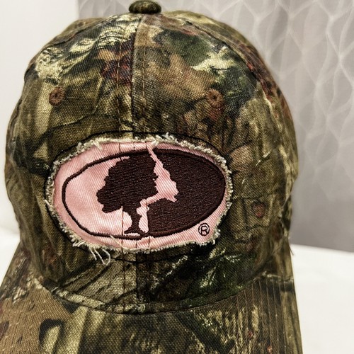 Mossy Oak Camouflage Greens Pinks Browns Distressed Hat Cap Strap Buckle Cotton - Picture 2 of 9