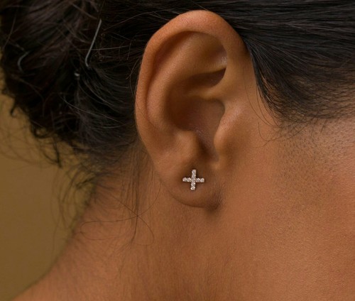 Diamond X Studs Earrings 14k Solid Gold Minimalist Studs Anniversary Ear Studs - Picture 9 of 12