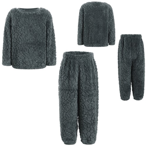 Boys Sleepwear Casual Pajamas Soft Sets Fuzzy Top With Pants Elastic Loungewear - Picture 43 of 57