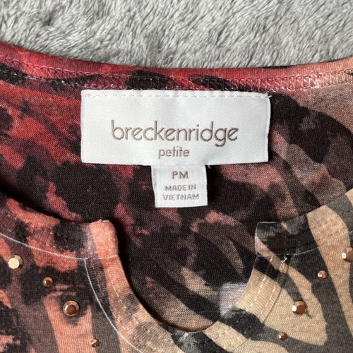 Breckenridge Blouse Top Womans Petite PM Short Sleeve Animal Print Multicolor - Picture 6 of 9