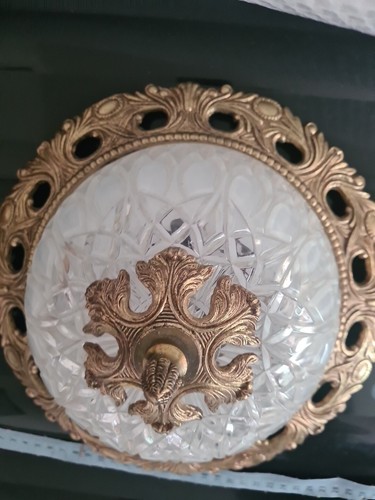 Lampada da soffitto vintage 1950/60 vetro taglio opaco e metallo stile deco made in Spain - Foto 7 di 24