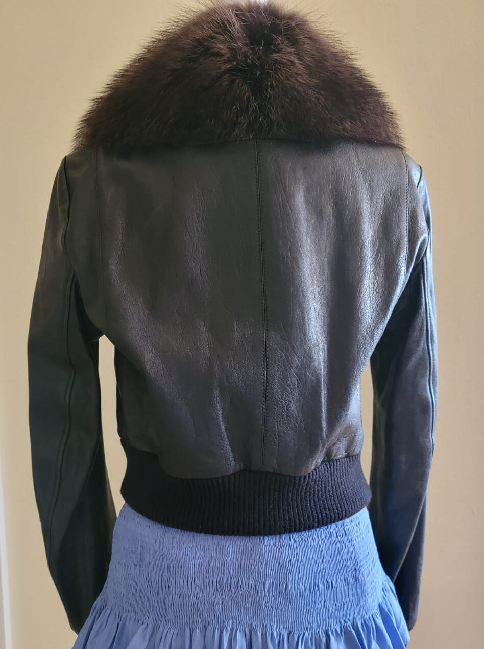 GIVENCHY NWOT $5999, Black Leather Jacket , Removable Real Fur Collar US10(FR42) image 3