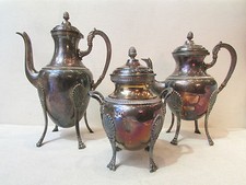 ancien 3 pieces cafetiere sucrier theiere metal argenté poinconné st empire 1900