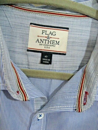 Flag & Anthem Dry Goods Supply NWT Men's Blue/White Mini Pinstripe Shirt, XXL - Picture 3 of 3
