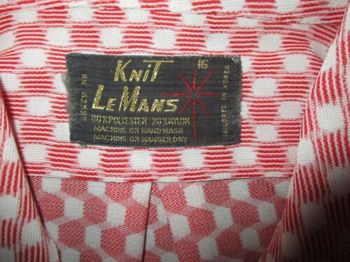 vintage anni '70 CAMICIA LEMANS POLIESTERE DISCO POLI-MAGLIA ODISSEA ROSSO BIANCO GEOMETRICO 16 - Foto 2 di 4