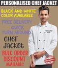 Personalised Printed Cuisine long sleeve chef jacket, Left Chest And Back print