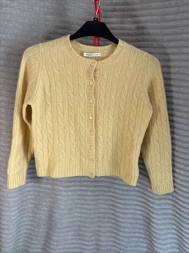 Johnstons Of Elgin 100% Cashmere Yellow Cardigan Made In Scotland Size S Easter - Picture 13 of 13