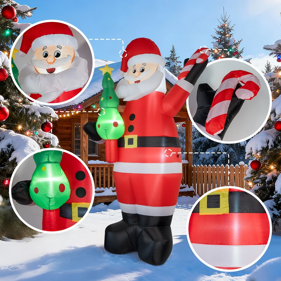 7FT LED Christmas Inflatable Santa Claus Holding Xmas Tree Blow Up Yard Decors - Image 4 of 4