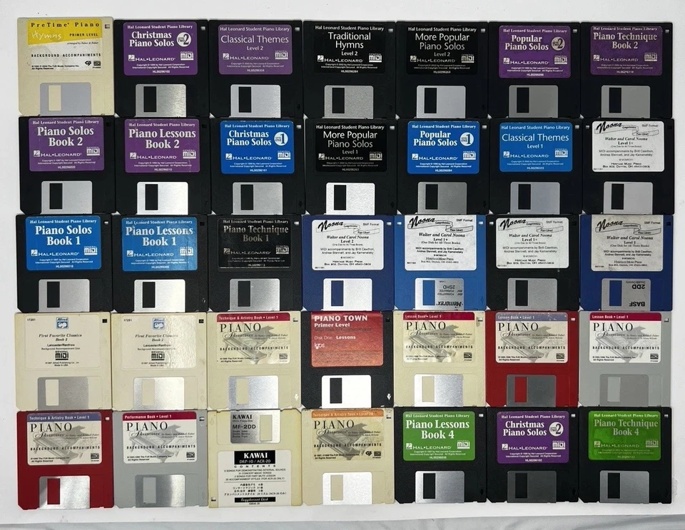 Lote de 110 disquetes vintage para piano e MIDI – Hal Leonard, Piano Town, Kjos - Imagem 3 de 4