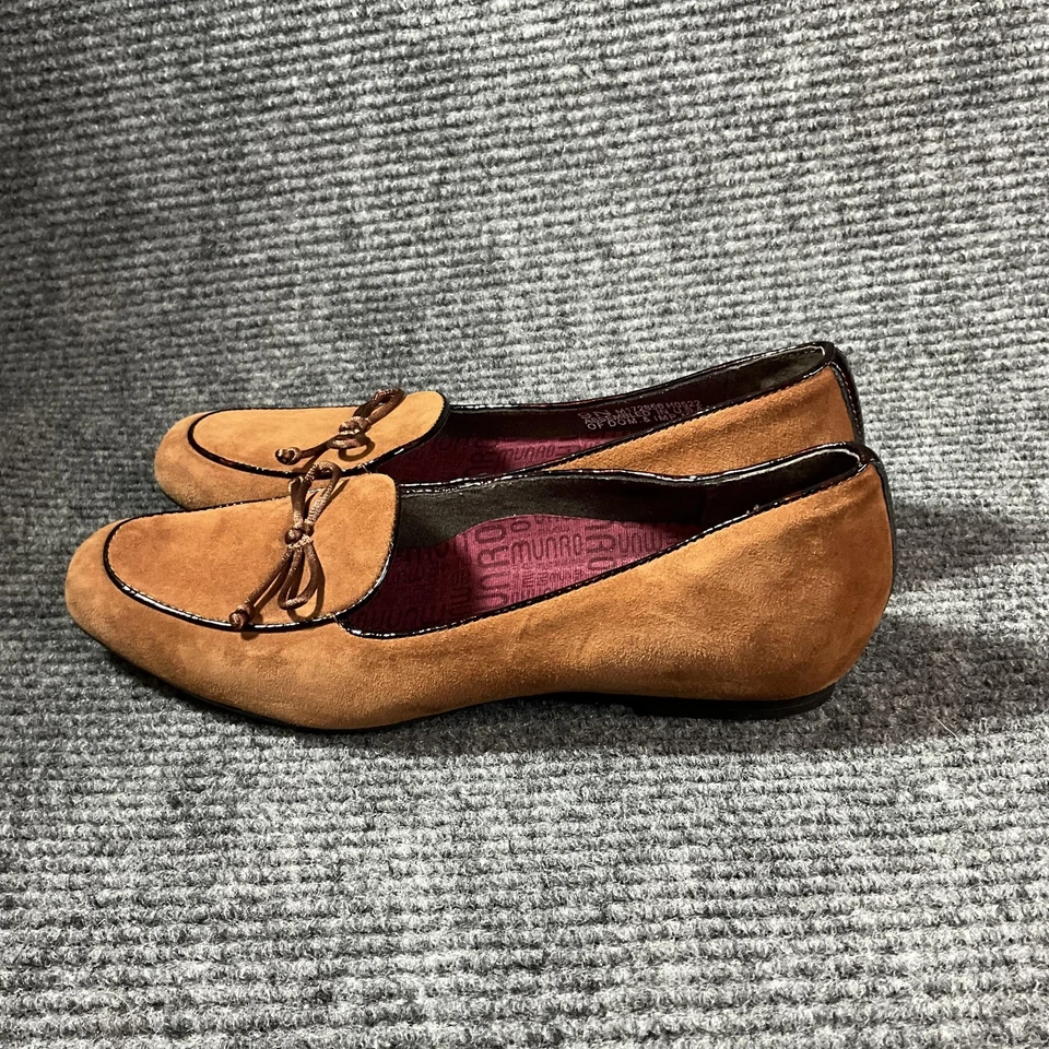 Munro 鞋女式 9 N 码窄棕褐色麂皮绒乐福鞋专利装饰组装美国 — 第 3/4 张图片