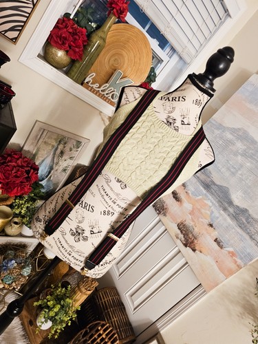 VTG CAS Germany Red & Black Striped Suspenders – Faux Leather Detail, Gold Tone - Picture 8 of 17