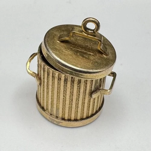 JMS Trash Garbage Can Charm W/ Removable Lid ~ 1/20 12K Gold Filled ~ 3.5 Grams