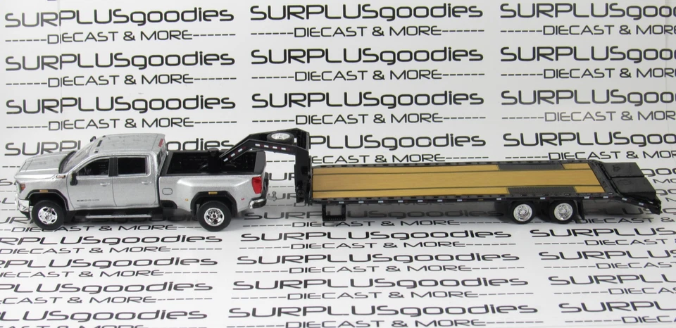 Greenlight Sil 2022 GMC SIERRA 3500 3500HD SLT Dually Pickup w/Gooseneck Trailer - Image 2 of 4