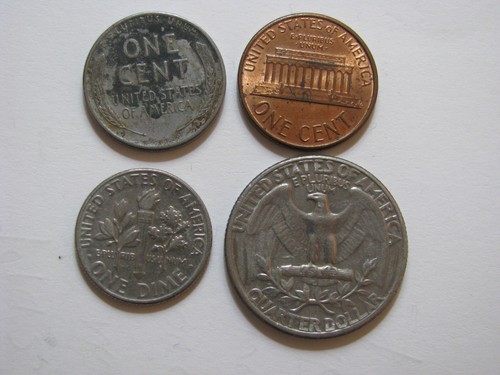 1943 Emergency Cent 1986 Cent 1978 Dime 1965 Quarter Dollar United States 4 Coin - Picture 2 of 12