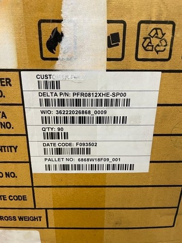 Delta Electronics 12volt 4.90 amp Brushless Cooling Fan P/N PFR0812XHE - SP00 - Picture 4 of 4