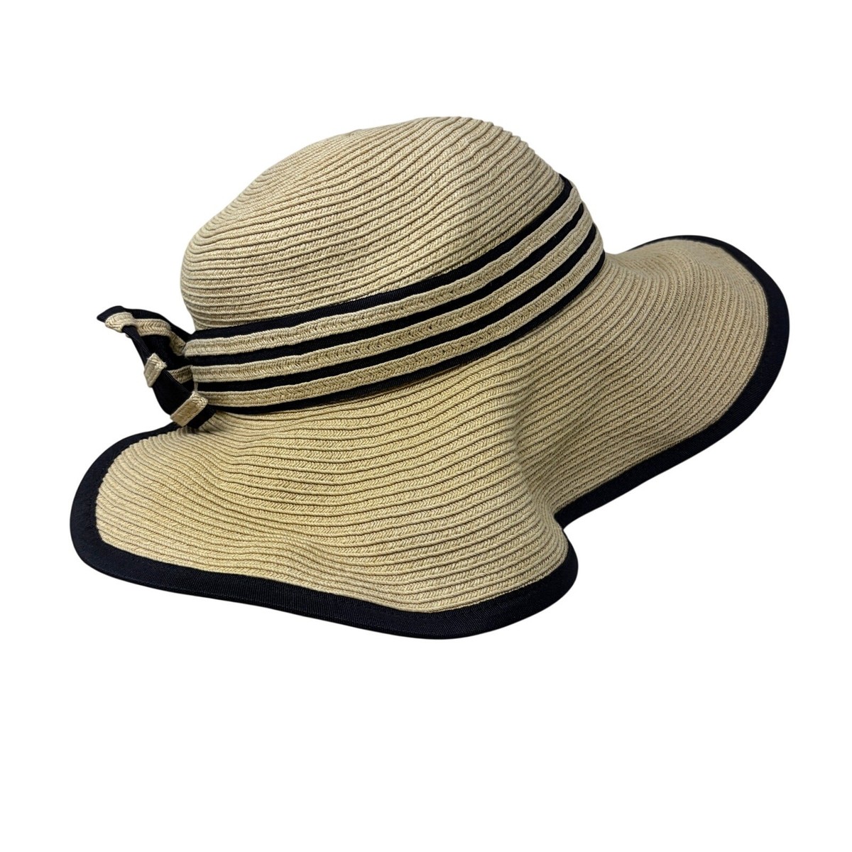 Vtg 20s 30s Italian Filippo Catarzi‎ Blue Woven Straw Bucket Hat Flapper Costume Filippo Catarzi Wide Brim Straw Hat Italy Sun Hat Black Trim  main image 3