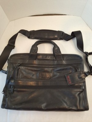 Tumi Alpha Slim Leather Portfolio Bag With Tumi Name Tag Holder