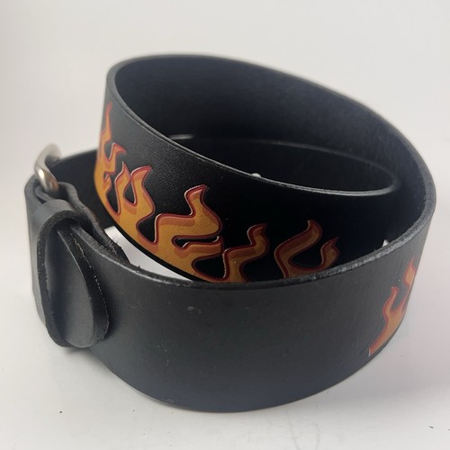Cintura Vintage Fiamma Pelle Cintura, Pelle Nera Fire Belt, Retro Old School Flame - Foto 4 di 14
