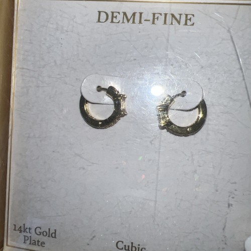 Macy's Children's 14K plated Yellow Gold Pink CZ Hoops MSRP $50 - Picture 4 of 4