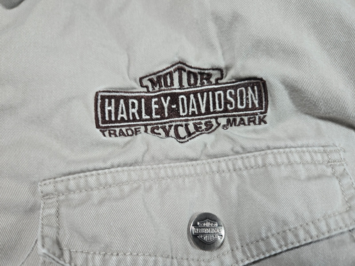 Harley Davidson Motorcycles Snap Button Beige Biker Lined Jacket Men 2XL - Picture 5 of 12