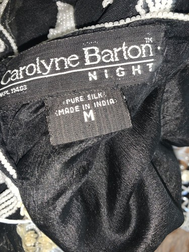 Vintage Boho Carolyne Barton Nacht Langarm Perlen Fransen Seide Top Medium - Bild 11 von 11