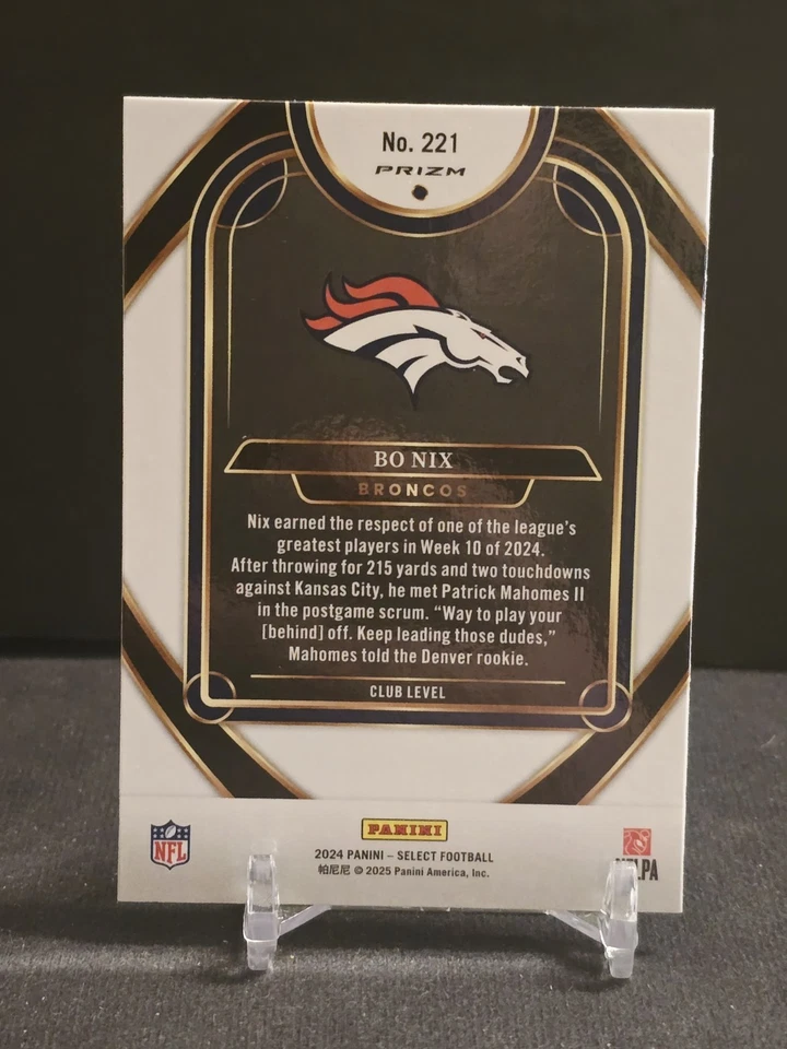 2024 Select Football Bo Nix Club Level Orange and Black Shock Prizm (RC) #221 - Image 2 of 2