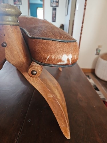 Large Vintage MCM COWHIDE Footstool 26x13x13 Leather Super Cool! - Picture 11 of 24