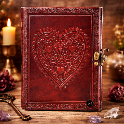 Vintage Handmade Leather Journal8x6 CelticHeart Embossed Notebook| 200Blank Page