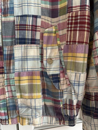 vintage POLO GOLF Ralph Lauren men M Madras Plaid Patchwork Lined Cotton Jacket - Picture 6 of 15