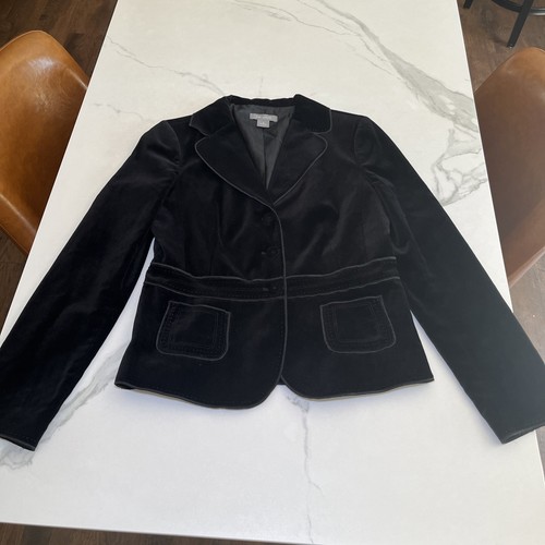 Ann Taylor schwarzer Samt Blazer drei Knöpfe Damen 6 Langarm Kragen neu ohne Etikett