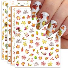 Fall Nail Art Stickers Nail Decals, 3D Self-Adhesive Maple for Thanksgiving Day