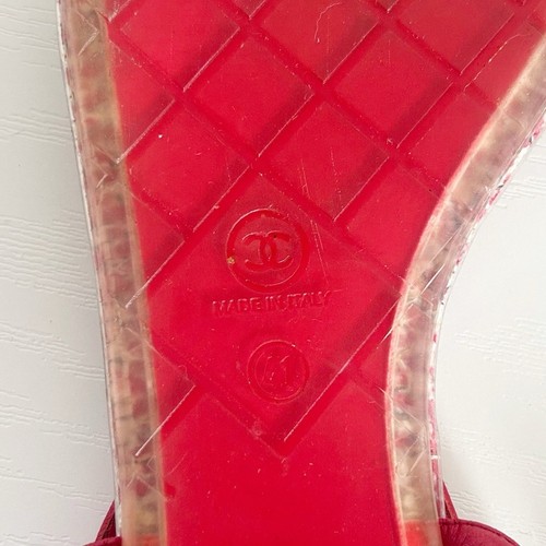 Chanel Red PVC Tweed CC Thong T Strap Sandals Size EU 41 - Bild 10 von 13