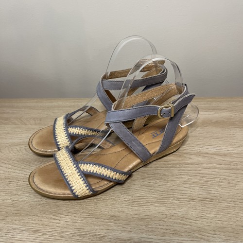 Born Cascade Blue Tan Raffia Wedge Sandals Size 7 - Picture 3 of 11