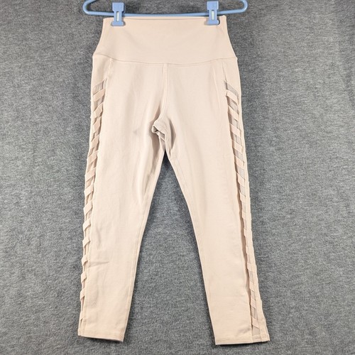 ALO YOGA Womens High Rise Chevron Side Mesh Panel Peach Pink Leggings Medium