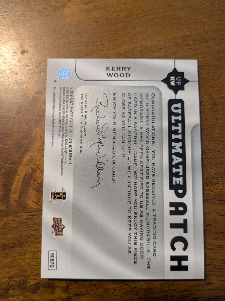 2009 Upper Deck Ultimate Collection #UPKW Kerry Wood Ultimate Patch #/35 - Image 2 of 2