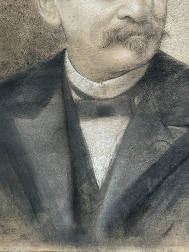 CARBONE E GESSO DISEGNO FIRMATO G. SCHACHINGER RITRATTO DI UOMO - Foto 5 di 10