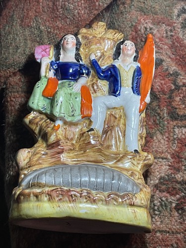 Antique Staffordshire Couple Figures Figurine- With Flag - Picture 18 of 24