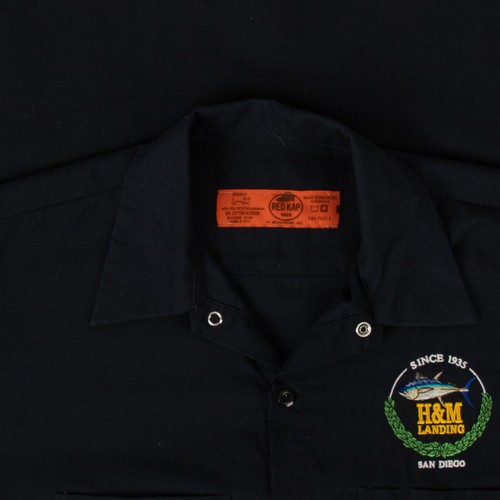 Red Kap Vintage H&m Landing Cropped Workwear Shirt M Men's Navy Blue Embroidered - Picture 5 of 6