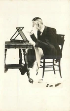 c1910 Interior man shaving i n Mirror RPPC Postcard 25-111788