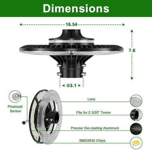 150W LED Post Top Light Outdoor Commercial Pole Lighting Dusk To Dawn 3000-5000K - Picture 3 of 12