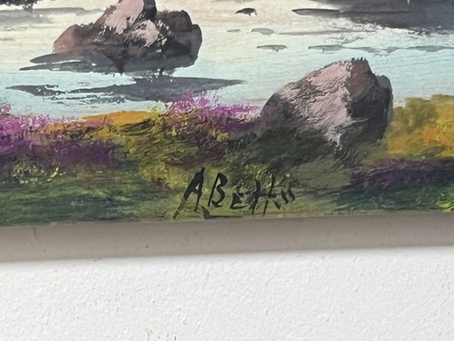PAIR c1900 LOCH ACHRAY? SUNRISE SUNSET SCOTLAND HIGHLAND PSYCH PAINTING A.BETTS - Picture 4 of 15